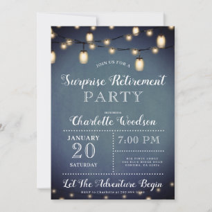 Invitación Luz de cadena de Fiesta de retiro de sorpresa azul