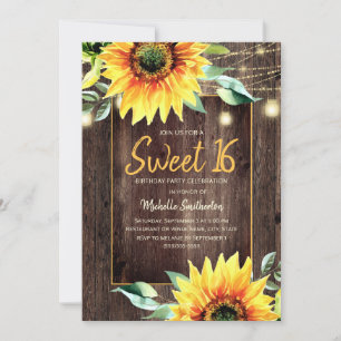 Invitación Luz de Cadena de Girasoles Rústicos Cumpleaños 16 