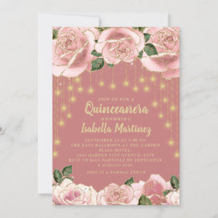Invitación Luz de cadena de oro rosa estrella Quinceañera Fot
