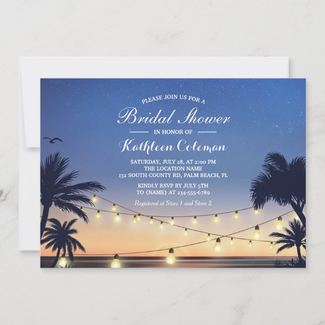 Invitación Luz de cadena de sol Palm Beach Bridal Shower (Anverso)