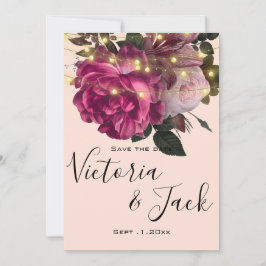 Invitación luz de cadena Flor de Borgoña guardar las fechas