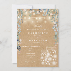 Invitación Luz de Cadena Floral en Tarro de Mason Rústico par