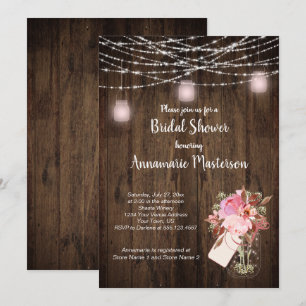 Invitación Luz de cadena Mason Jar Floral Bridal Shower  