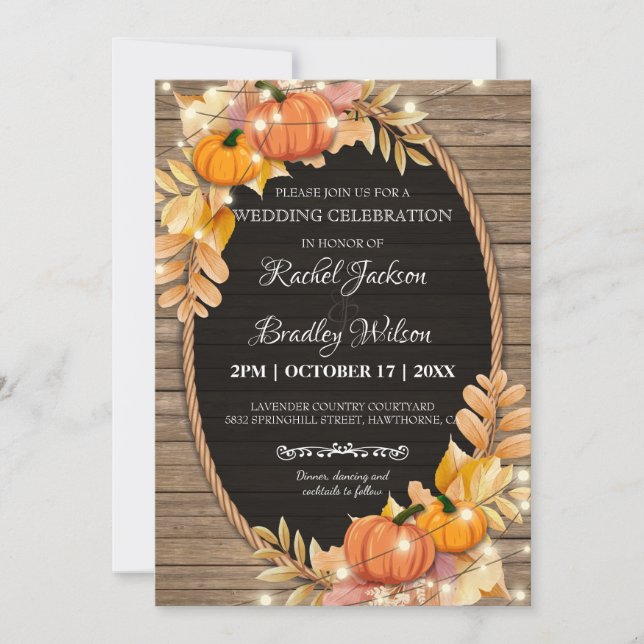Invitación Luz de calabaza otoño otoño otoño Boda de la granj (Anverso)
