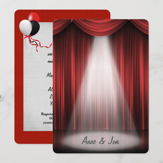 Invitación Luz De Cortina Roja Para El Boda (Anverso / Reverso)