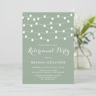 Invitación Luz de cuerda blanca Sage Green Retirement Fiesta