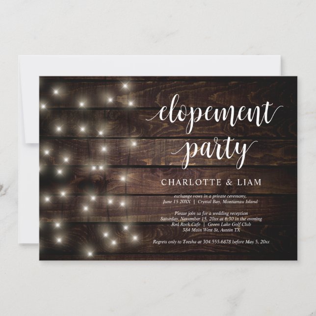 Invitación Luz de Cuerda de Granja Rústica, Boda Fiesta de El (Anverso)