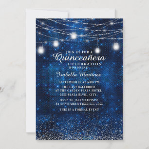 Invitación Luz de cuerda de Purpurina de plata azul de la Mar