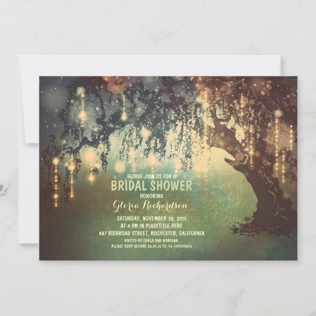Invitación luz de cuerdas brillantes árbol ducha de novia (Anverso)
