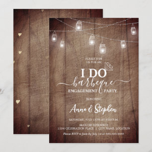 Invitación Luz de frasco de albañil rústico I Do BBQ Fiesta d