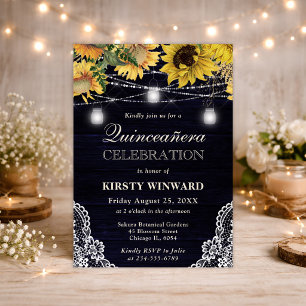 Invitación Luz de Girasol Rústico y Frascos de Mason para Qui