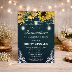 Invitación Luz de Girasol Rústico y Frascos de Mason Quinceañ