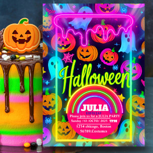 Invitación Luz de Halloween neón arcoíris Fantasma brillante 