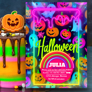 Invitación Luz de Halloween neón arcoíris Fantasma brillante 