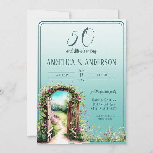 Invitación Luz de jardín floral acuática Verde azulada 50 cum (Anverso)