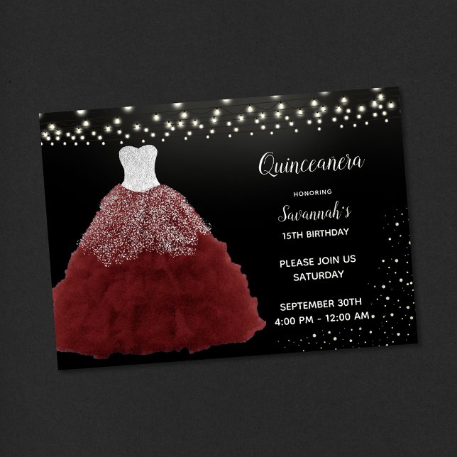 Invitación Luz de la cuerda de traje rojo Quinceanera (Subido por el creador)