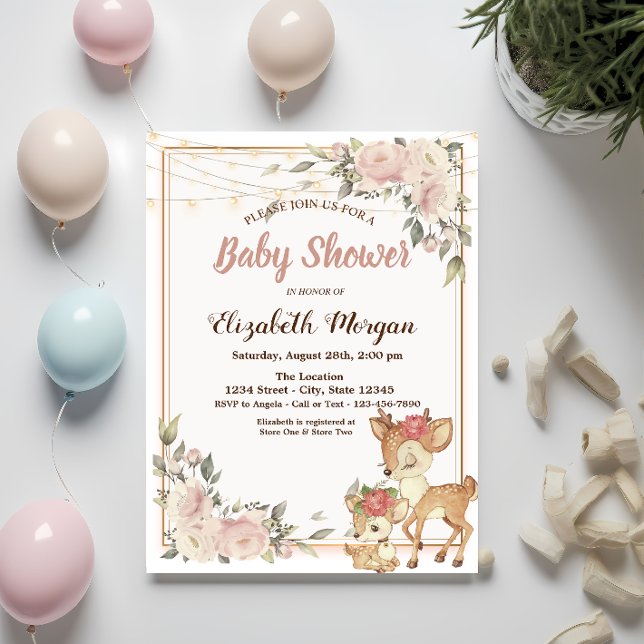 Invitación Luz de la cuerda del ciervo bebé, Baby Shower flor (Subido por el creador)