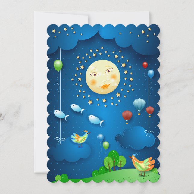 Invitación Luz de la luna y peces voladores (Anverso)