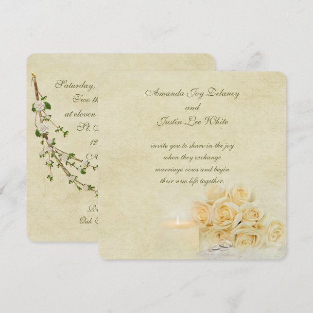 Invitación Luz de las velas y anillos bodas (Anverso / Reverso)