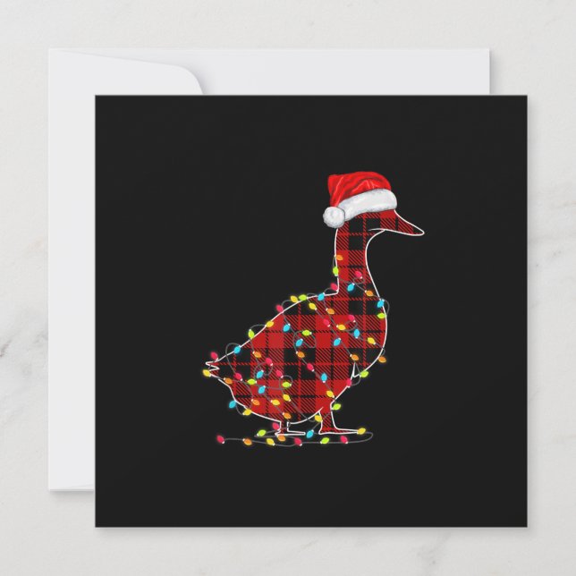 Invitación Luz de Navidad Pato Divertido Cuadro Rojo Combinab (Anverso)