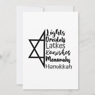 Invitación Luz Dreidel Latke Knish Menorá Janucá