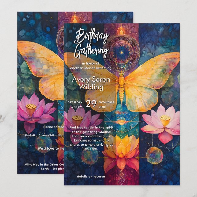 Invitación Luz Emergente | Diseño Mariposa (Anverso / Reverso)