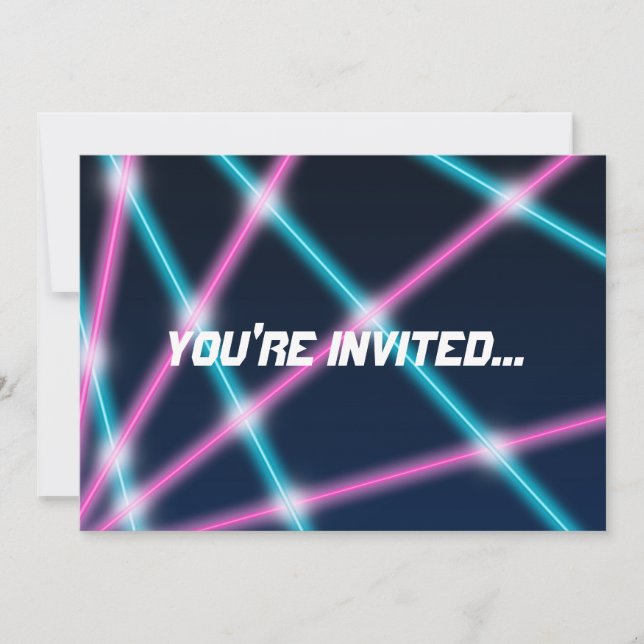 Invitación Luz láser Guay 80 Mostrar neón retro de fondo (Anverso)