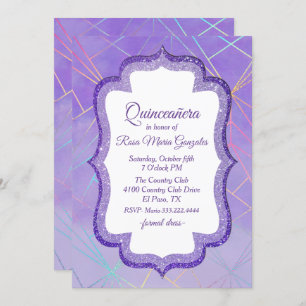 Invitación Luz láser púrpura Mostrar Quinceanera