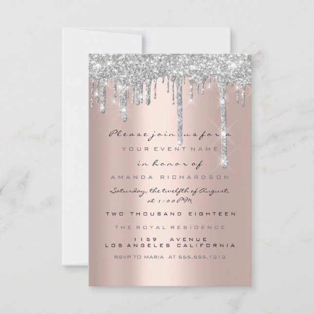 Invitación Luz Plateada de Chispas Brillantes para Boda Dulce (Anverso)