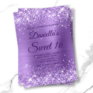 Invitación Luz Purpura Brillante Glitter y Holográfico Dulces