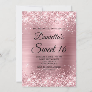 Invitación Luz Rosa Brillante Glitter y Dulce 16 de Hoja