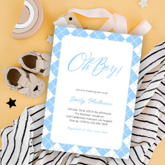 Invitación Luz simple Azul Gingham Plaid Boy Baby Shower
