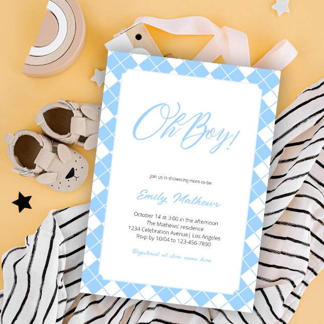 Invitación Luz simple Azul Gingham Plaid Boy Baby Shower (Subido por el creador)
