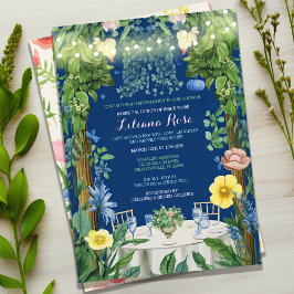 Invitación Luz Twinkling Azul Floral Jardín Bridal Ducha