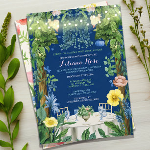 Invitación Luz Twinkling Azul Floral Jardín Bridal Ducha