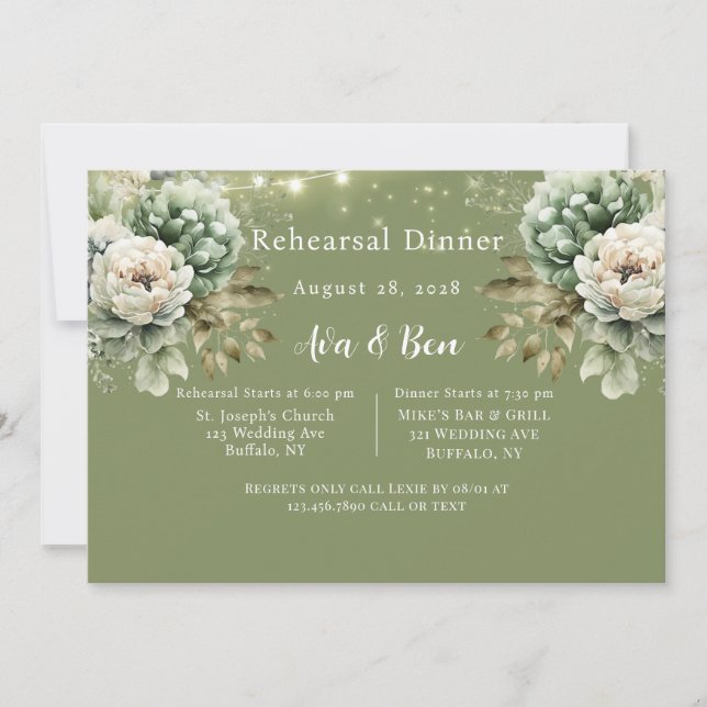 Invitación Luz verde de Peonía Blanca Añadir foto ensayo de c (Anverso)