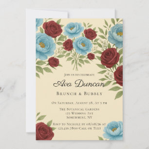Invitación Lyon Blue Peony & Red Roses Brunch & Bubbly