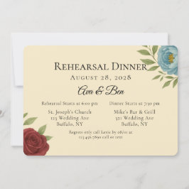 Invitación Lyons Blue & Dark Red Peony Ensayo Cena