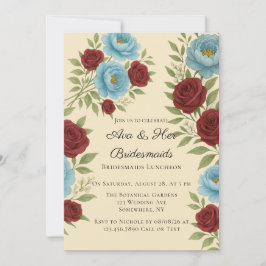 Invitación Lyons Blue Peony & Red Roses Bridesmaids Luncheon