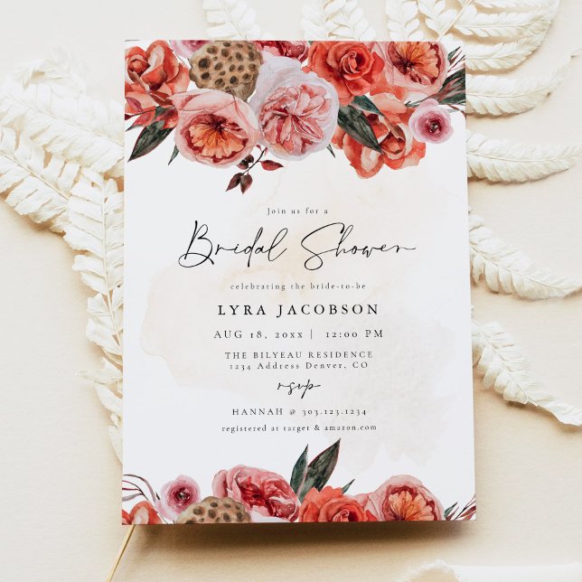 Invitación LYRA Bohemia Borgoña Cae Floral Bridal Shower (Subido por el creador)
