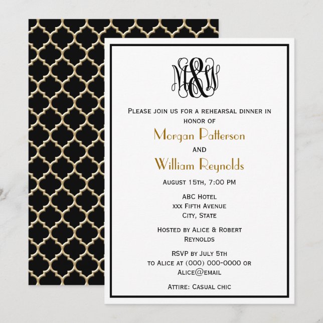 Invitación M Viña Negra Monograma de Letra Script B&G DIY BG  (Anverso / Reverso)