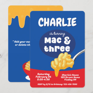 Invitación Mac y Tres Macaroni y Fiesta de tercer cumpleaños 