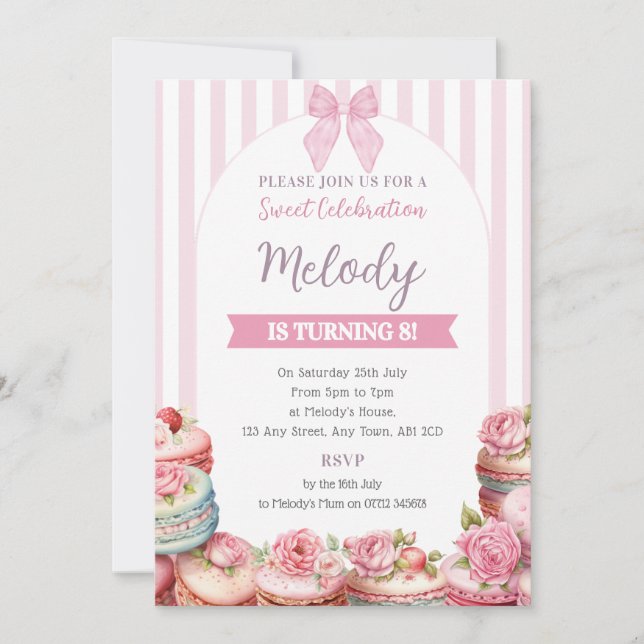 Invitación Macaron Birthday invitaba a la celebración de la t (Anverso)