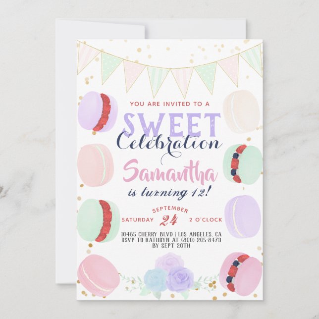 Invitación Macaron Sweet Celebration Cumpleaños (Anverso)