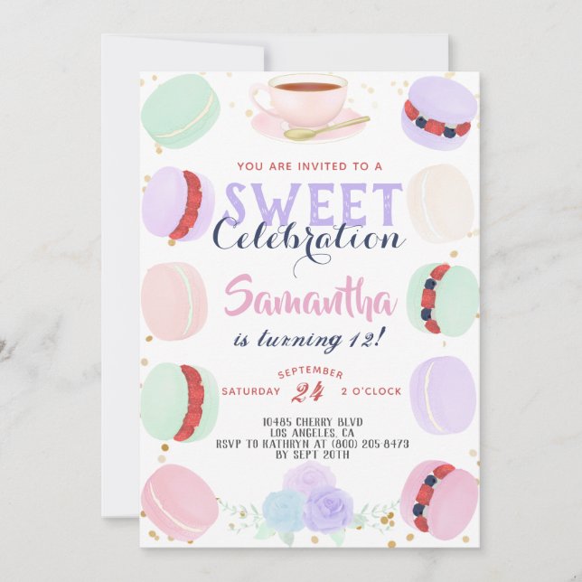 Invitación Macaron Sweet Celebration Cumpleaños (Anverso)