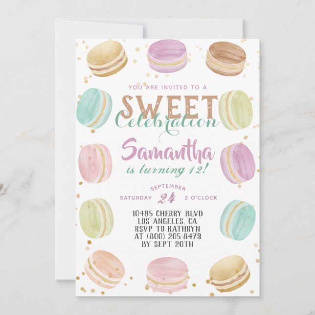 Invitación Macaron Sweet Celebration Cumpleaños (Anverso)