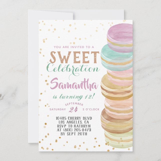 Invitación Macaron Sweet Celebration Cumpleaños (Anverso)