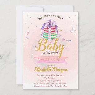 Invitación Macarones, estrellas es un Baby Shower Chica