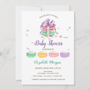 Invitación Macarones franceses, Baby Shower con puntos azules