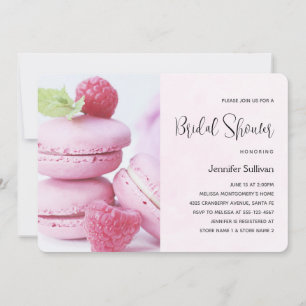 Invitación Macarones rosas con ducha de novia de frambuesas r